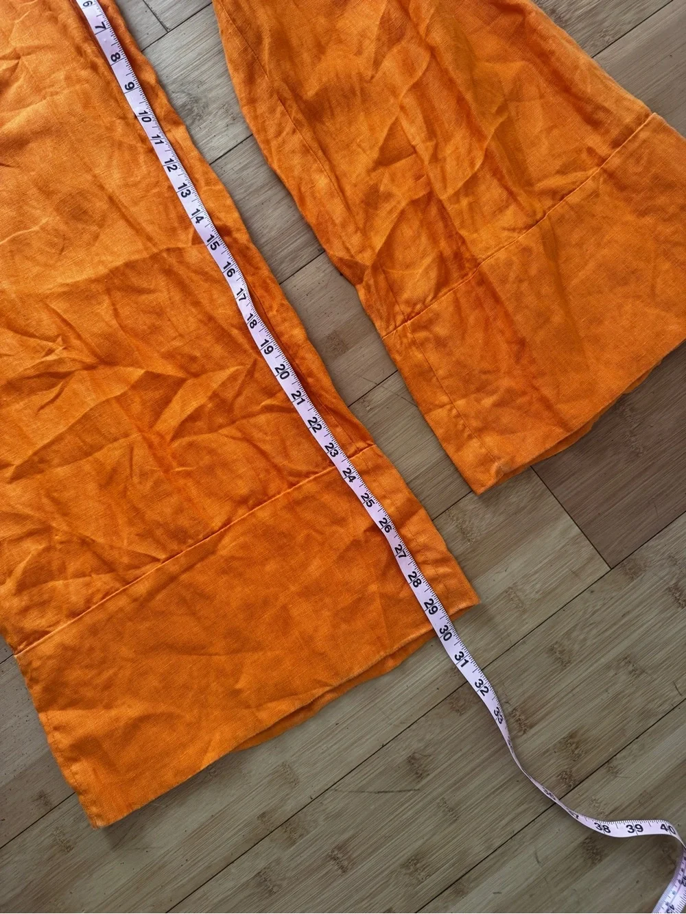 ZARA 100% linen extra Wide-Leg Pants in Vibrant Orange